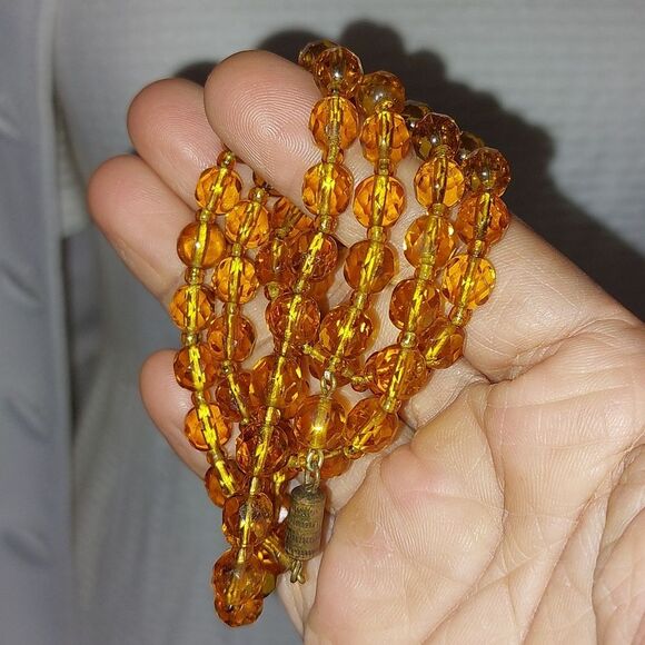 Vintage Czech Glass Yellow Citrine Bead Necklace Twist Barrel Clasp - Picture 5 of 5